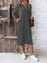 Striped Zip Front Hooded Dress Casual Dresses - Tophatter Daily Deals