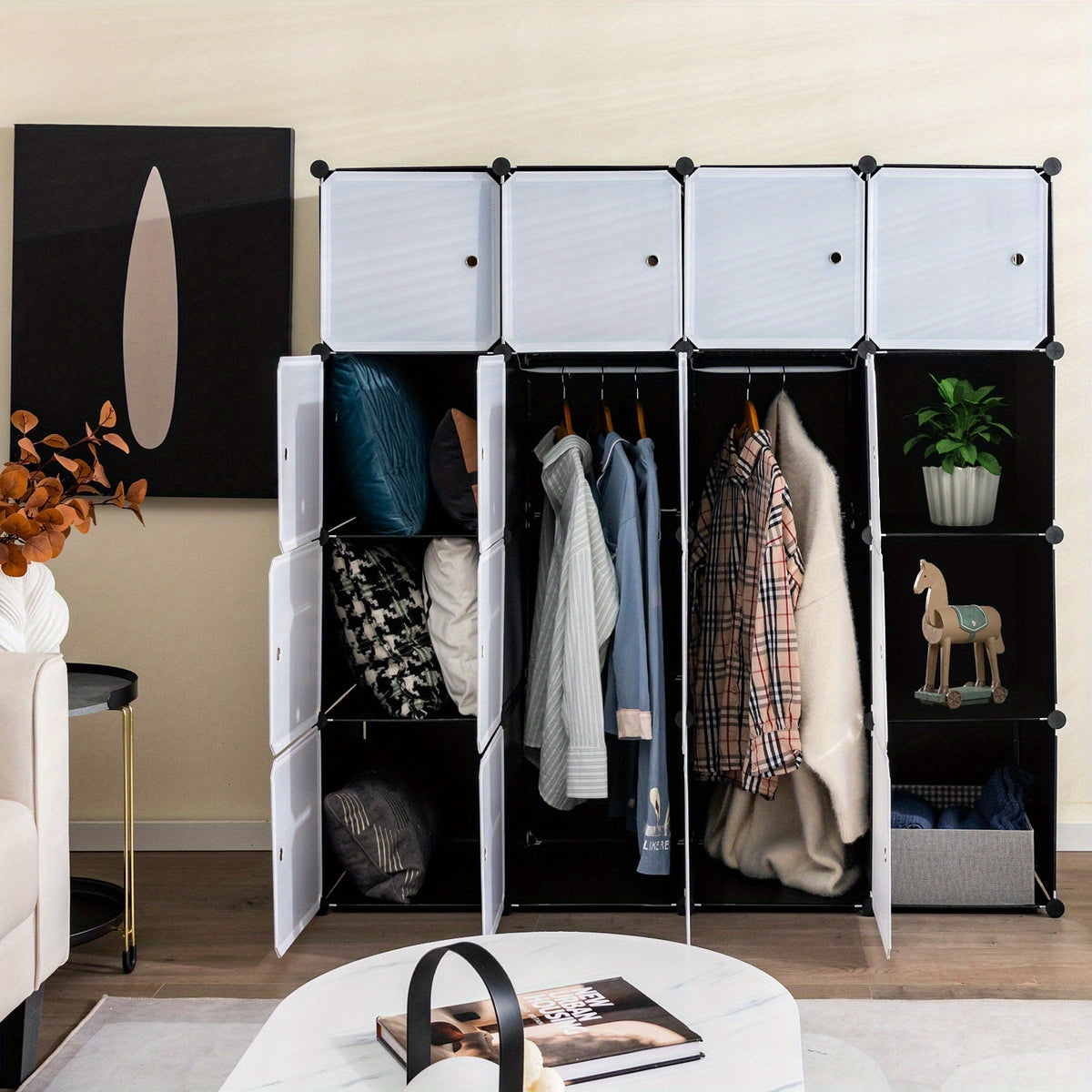 Storage Wardrobe Closet with Hanging Rods Home & Garden > Storage > Clothing & Wardrobe Storage - Tophatter Daily Deals
