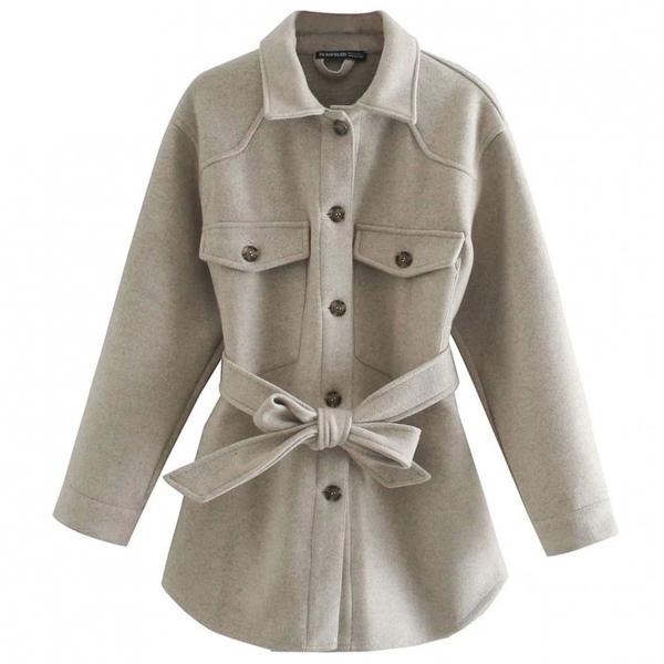 Turn Down Collar Jackets Fashion Tie Belt Waist Coats Women Elegant Pockets Jacket - Tophatter Daily Deals