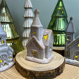 Ceramic LED Church | Light-Up Christmas Chapel Ornament Festive Decoration 12cm LED Light - Tophatter Daily Deals