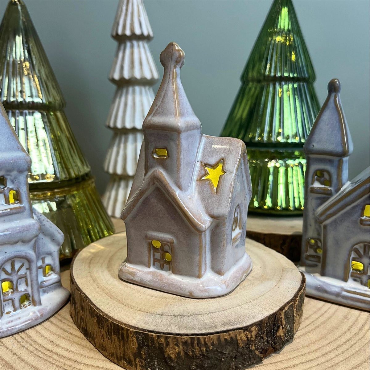 Ceramic LED Church | Light-Up Christmas Chapel Ornament Festive Decoration 12cm LED Light - Tophatter Daily Deals