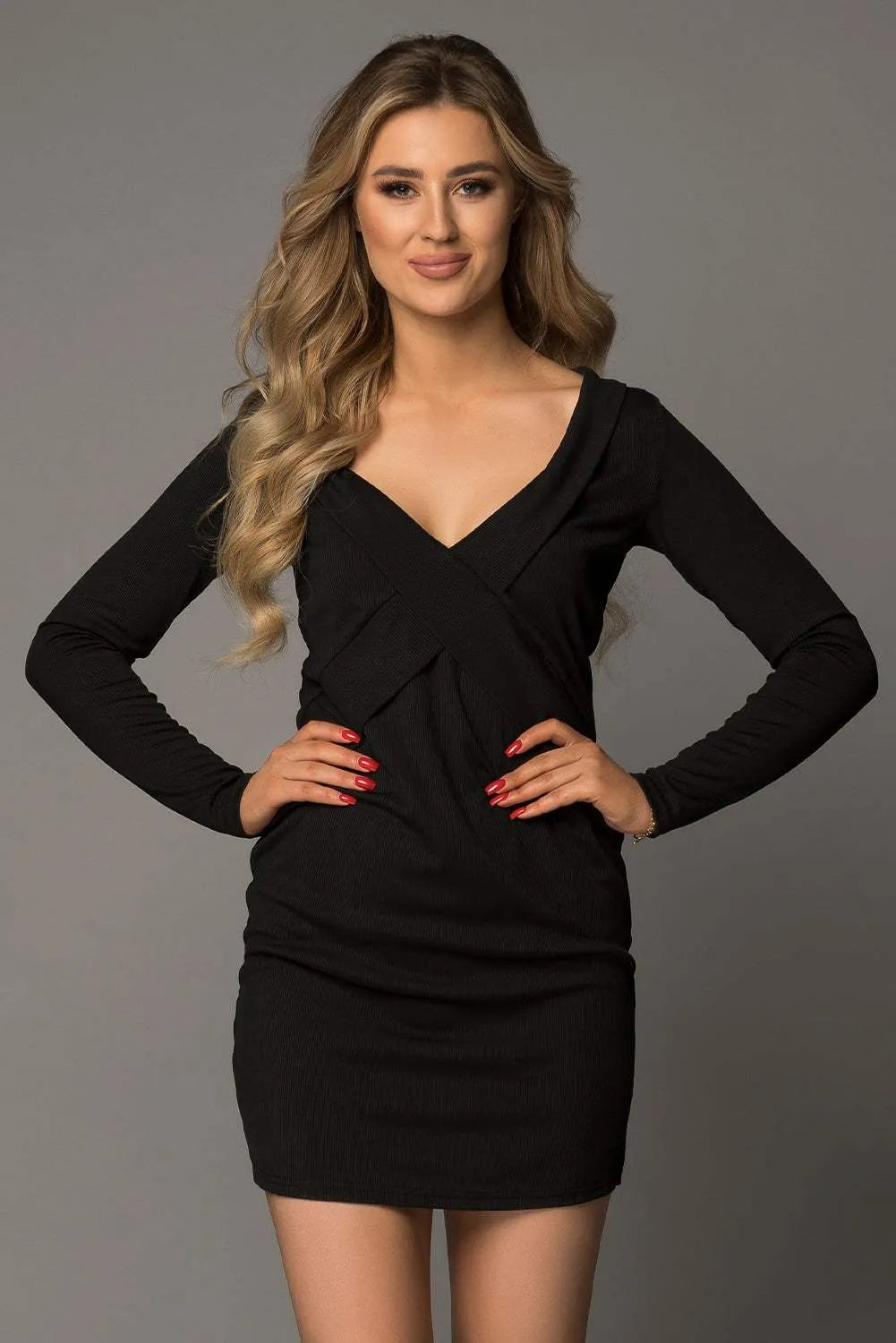 Long Sleeve Plunge Ribbed Bodycon Dress Cocktail Dresses - Tophatter Daily Deals