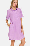 Zenana Washed Linen Raw Hem Dress with Pockets BLAVENDER Casual Dresses - Tophatter Daily Deals