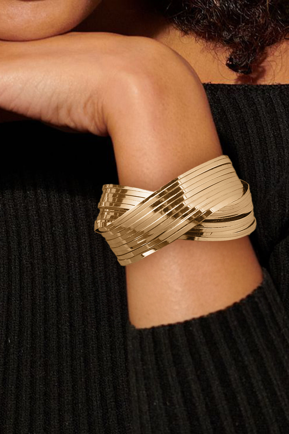 Gold Textured Crossover Metal Cuff Wide Bracelet Bracelets - Tophatter Daily Deals