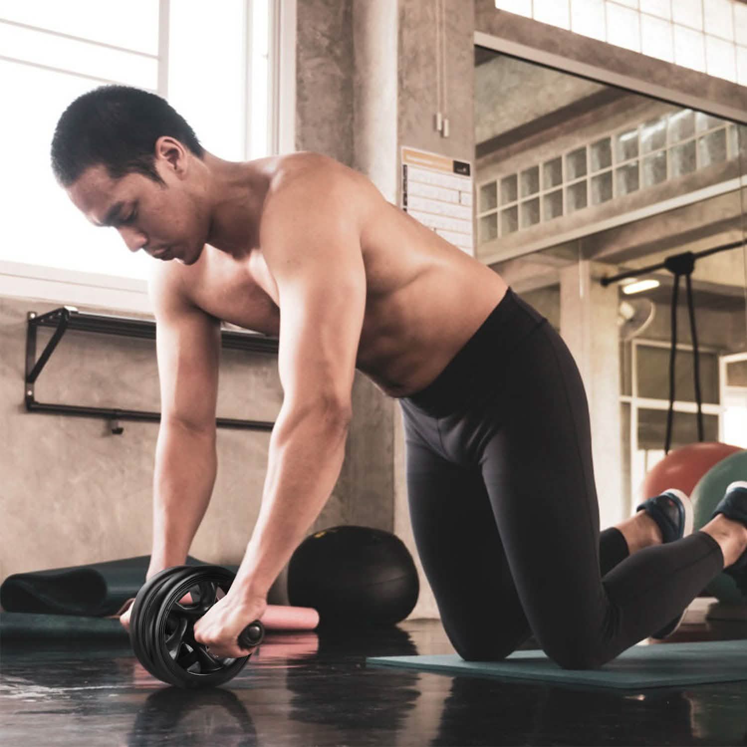 Ab Roller Wheel Fitness Exercise with Knee Pads Fitness & Exercise - Tophatter Daily Deals