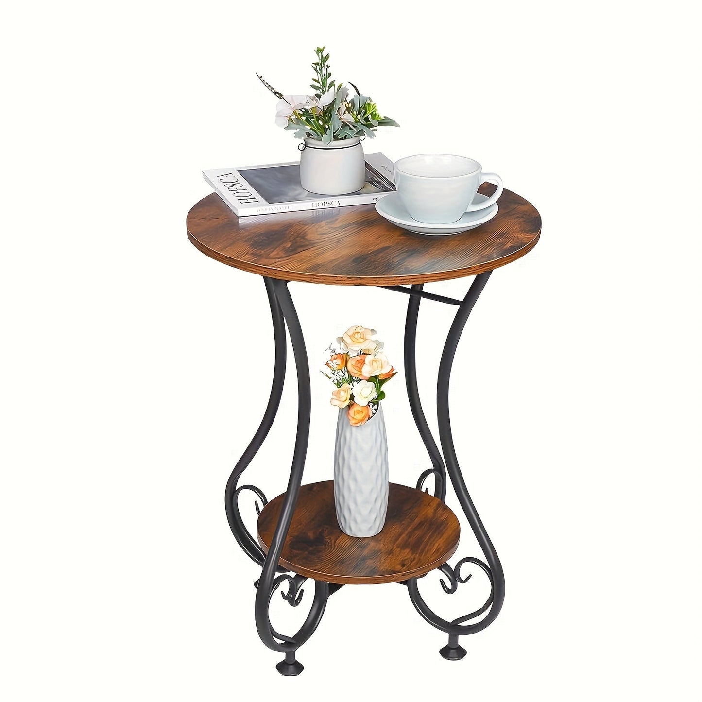 Retro Round Side Table with Bookshelf Storage End Tables - Tophatter Daily Deals