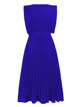 Tied Round Neck Pleated Midi Dress Casual Dresses - Tophatter Daily Deals