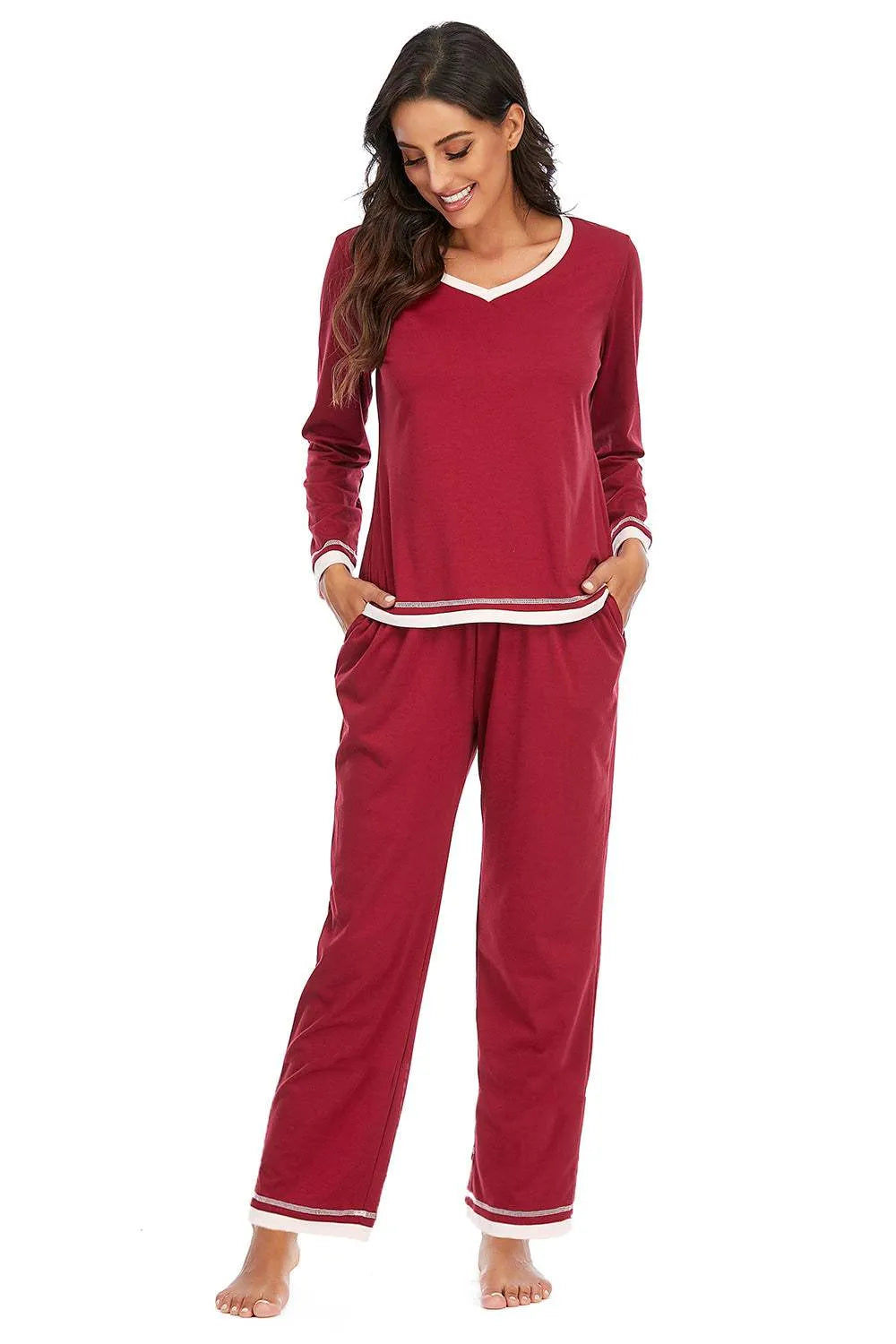 V-Neck Top and Pants Lounge Set Loungewear Sets - Tophatter Daily Deals