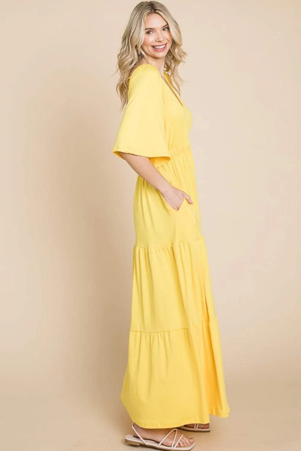 Culture Code Backless Plunge Half Sleeve Tiered Dress Casual Dresses - Tophatter Daily Deals