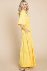 Culture Code Backless Plunge Half Sleeve Tiered Dress Casual Dresses - Tophatter Daily Deals