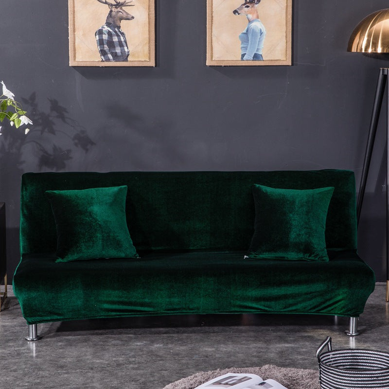 All-inclusive Silver Fox Velvet Armless Folding Sofa Bedspread Dark Green 0 - Tophatter Daily Deals