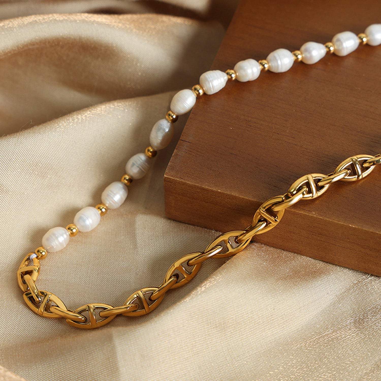 Half Pearl Detail 18K Gold-Plated Necklace Necklaces - Tophatter Daily Deals