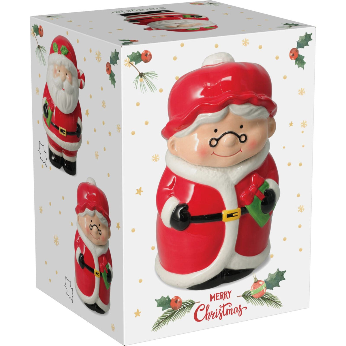 Mrs Claus Christmas Storage Jar | Ceramic Cookie Jar Biscuit Barrel with Lid Jar - Tophatter Daily Deals