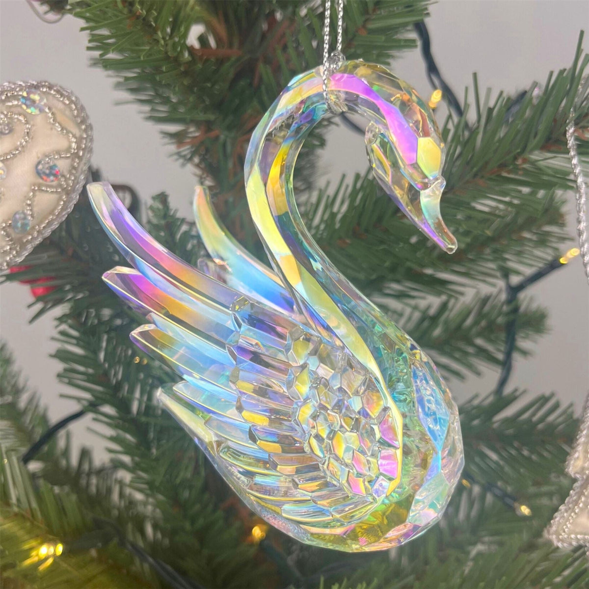 Rainbow Iridescent Swan Christmas Bauble | Bird Christmas Tree Ornament - 10cm Baubles - Tophatter Daily Deals