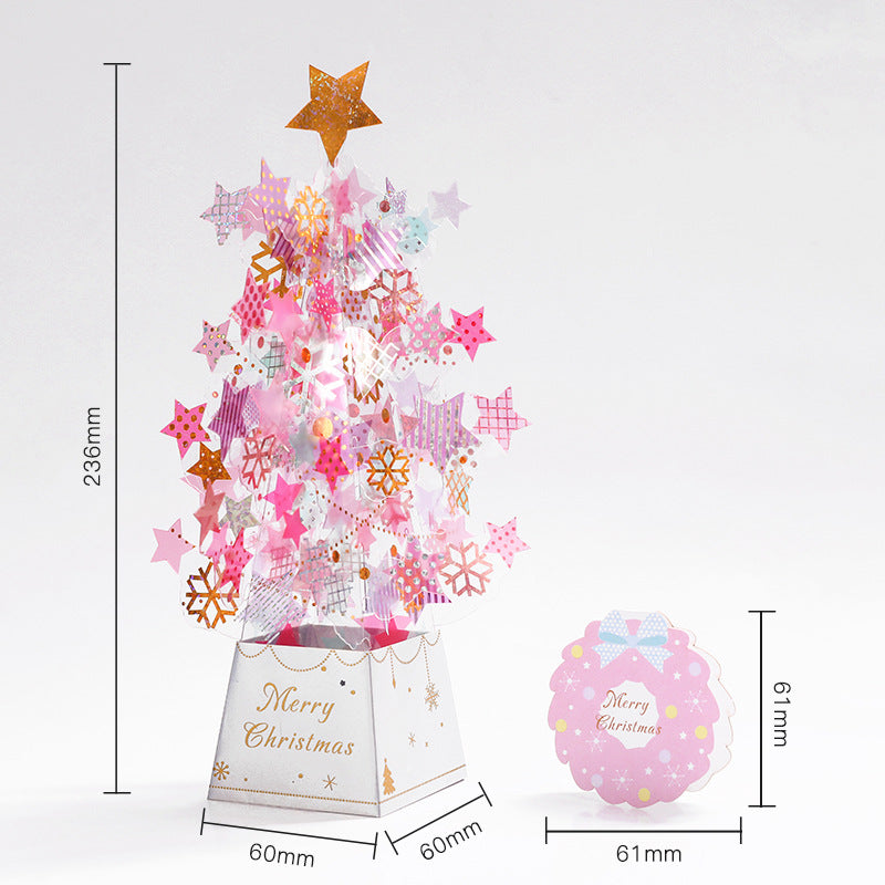 3d Christmas Greeting Card Stereo Christmas Tree Card Creative Pink Gold 0 - Tophatter Daily Deals