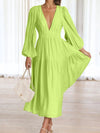 Deep V-Neck Balloon Sleeve Plain Maxi Dress Casual Dresses - Tophatter Daily Deals