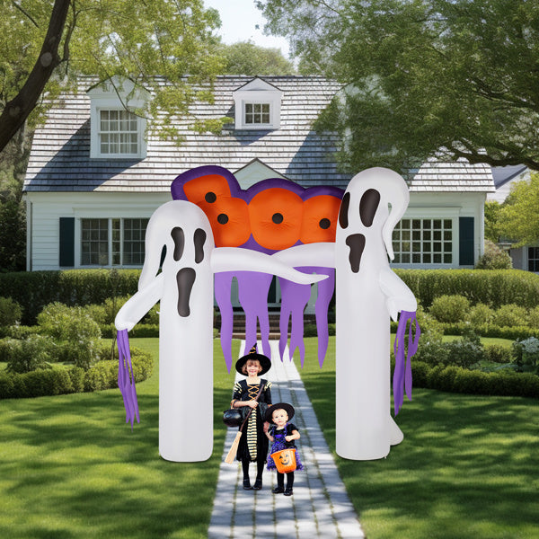 9.8ft White Ghost Arch Inflatable Halloween Yard Decor 3D Changing Face Moving Picture Frame - Tophatter Daily Deals