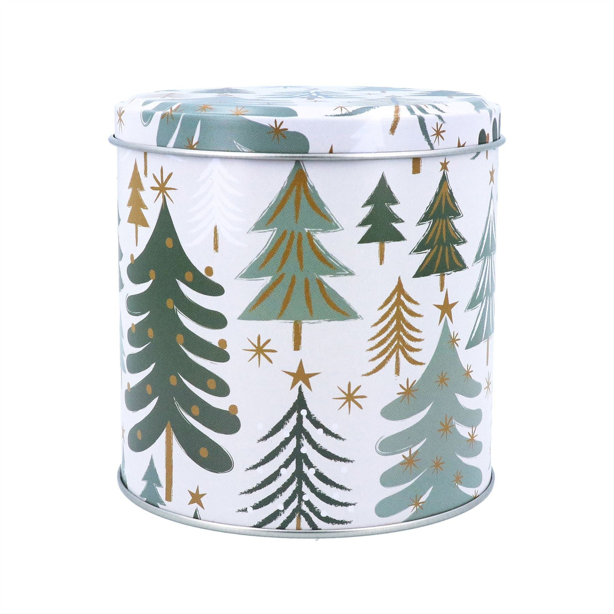 Green Trees Christmas Tin | Festive Chocolate Tin, Treat Storage Tin - 10x10cm Tin - Tophatter Daily Deals