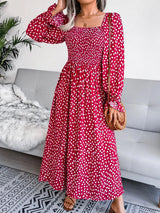 Smocked Square Neck Flounce Sleeve Dress Deep Red Casual Dresses - Tophatter Daily Deals