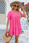 Ruched Tiered V-Neck Short Sleeve Mini Dress Casual Dresses - Tophatter Daily Deals