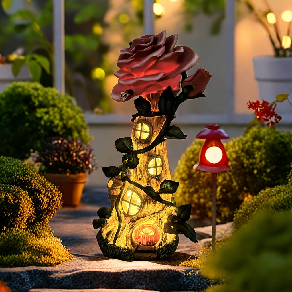 Rose House Solar Light Outdoor Resin Decoration Lawn Ornaments & Garden Sculptures - Tophatter Daily Deals