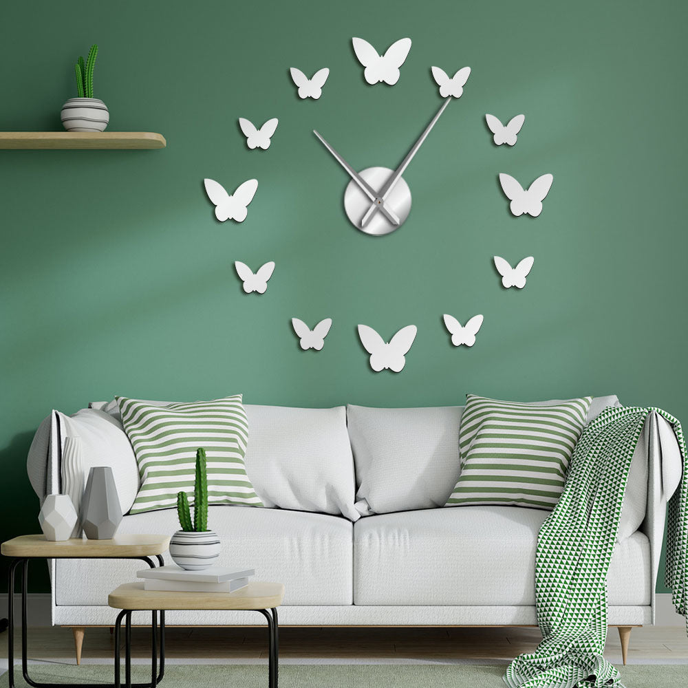 3D Mirror Wall Clock Butterfly Living Room Bedroom Home Decor Big Clock Time 0 - Tophatter Daily Deals