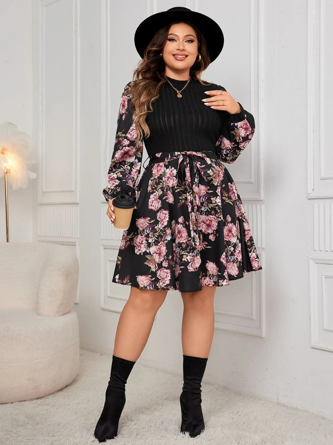 Honey Plus Size Tied Printed Long Sleeve Dress Casual Dresses - Tophatter Daily Deals