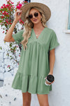 Ruched Tiered V-Neck Short Sleeve Mini Dress Casual Dresses - Tophatter Daily Deals