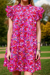 Ruffled Printed Cap Sleeve Mini Dress Casual Dresses - Tophatter Daily Deals