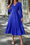 Smocked Surplice Long Sleeve Midi Dress Casual Dresses - Tophatter Daily Deals