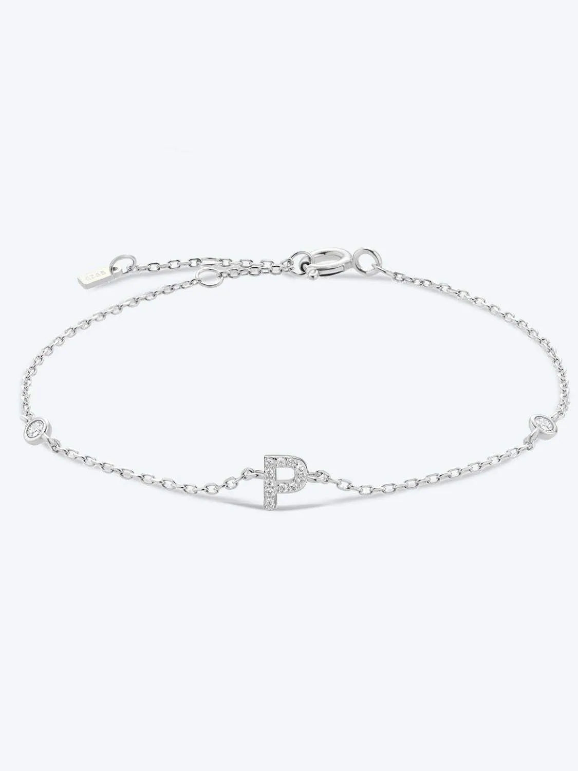 L To P Zircon 925 Sterling Silver Bracelet P-Silver One Size Bracelets - Tophatter Daily Deals