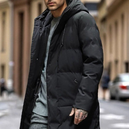 Warm Men's Long Puffer Coat - Hooded Quilted Cotton, Urban 3D Changing Face Moving Picture Frame - Tophatter Daily Deals
