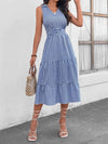 Striped Johnny Collar Sleeveless Midi Dress Dusty Blue Casual Dresses - Tophatter Daily Deals