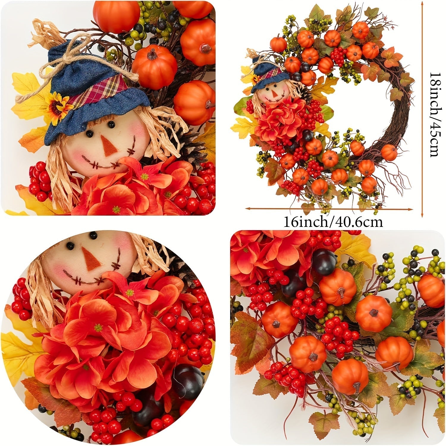 Halloween Autumn Scarecrow Wreath with Pumpkins Occasions > Christmas > Christmas Wreaths & Garlands - Tophatter Daily Deals