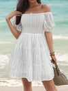 Smocked Eyelet Off-Shoulder Mini Dress Casual Dresses - Tophatter Daily Deals