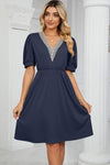 V-Neck Puff Sleeve Dress Casual Dresses - Tophatter Daily Deals