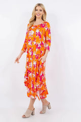 Celeste Full Size Pick-Up Hem Asymmetric Floral Midi Dress Casual Dresses - Tophatter Daily Deals