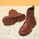 Autumn And Winter Lace Up Plus Size Handsome Thick Soled Motorcycle Boots Coffee 0 - Tophatter Daily Deals