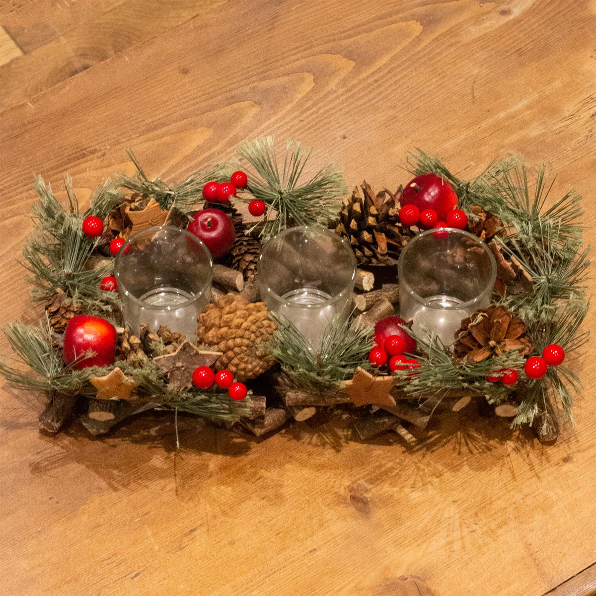 Handcrafted Christmas Triple Tealight Candle Holder ~ Xmas Table Centrepiece Candle Holder - Tophatter Daily Deals