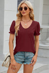 Eyelet Round Neck Flounce Sleeve T-Shirt Burnt Umber Women's T-Shirts - Tophatter Daily Deals