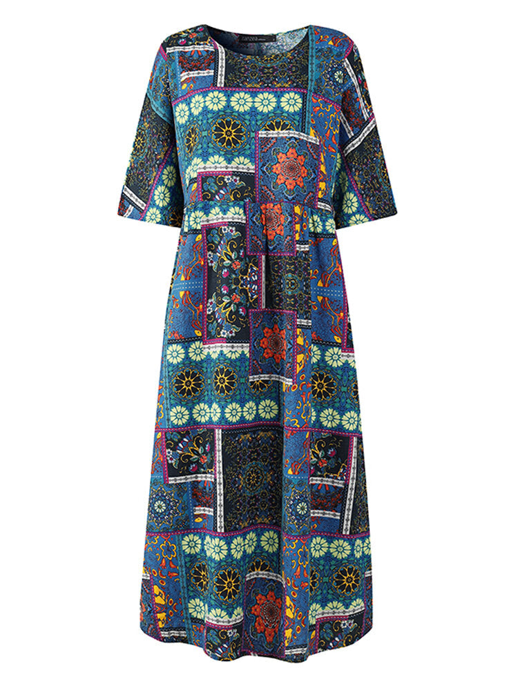 Colorful Maxi Dress O-neck Floral Dress For Women Maxi Dresses - Tophatter Daily Deals