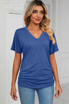 Ruched V-Neck Short Sleeve T-Shirt Royal Blue Women's T-Shirts - Tophatter Daily Deals