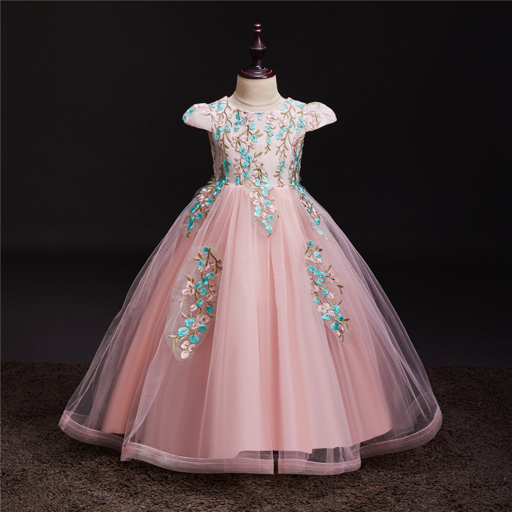 Autumn Girls Long Lace Applique Umbrella Princess Dress Light Pink 0 - Tophatter Daily Deals