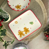 Ceramic Christmas Gingerbread Plate | Rectangle Christmas Snack Plate - 20x15cm Plate - Tophatter Daily Deals