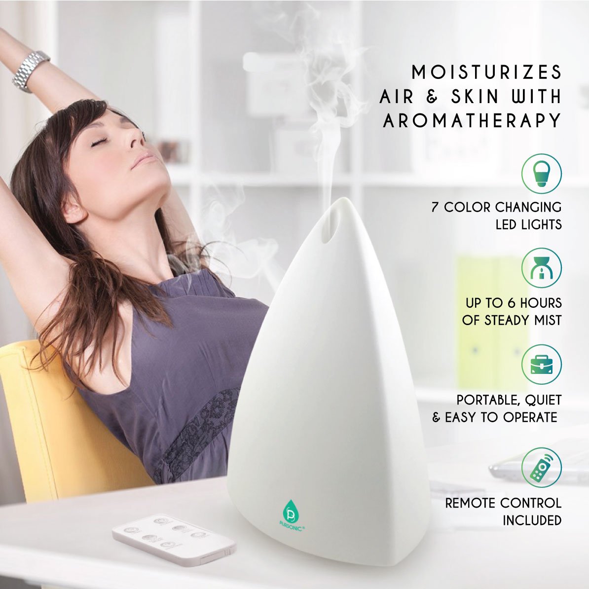 Pursonic Pursonic Aromatherapy Diffuser & Essential Oil Set -Ultrasonic Top 3 Oils Diffusers - Tophatter Daily Deals