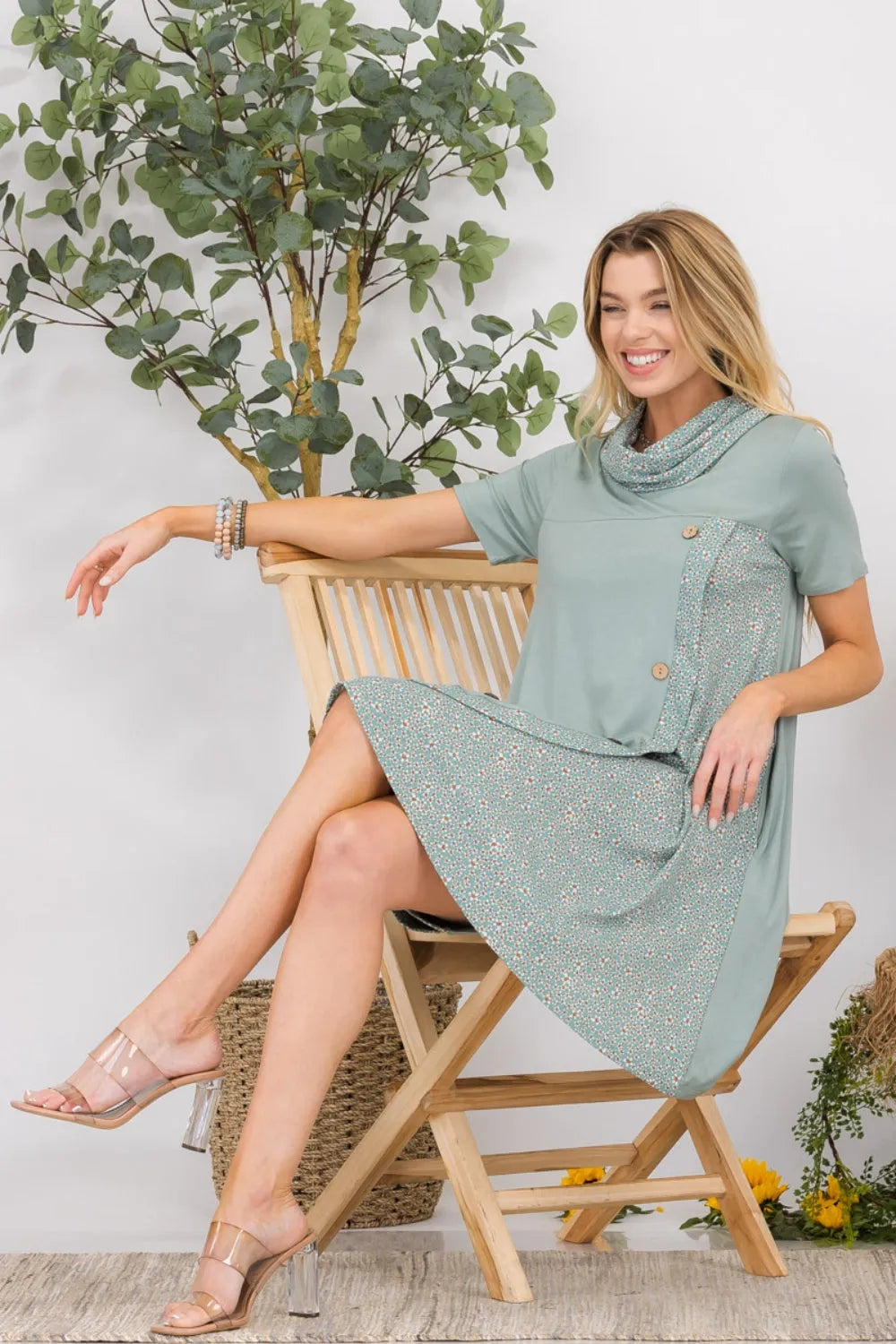 Celeste Full Size Decor Button Short Sleeve Dress with Pockets Casual Dresses - Tophatter Daily Deals