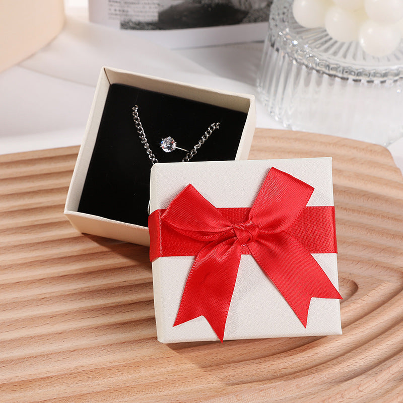 Bow Necklace Earrings Packaging Gift Box Red7.3x7.3x3.7cm 0 - Tophatter Daily Deals