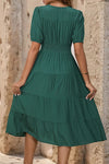 V-Neck Button Up Balloon Sleeve Midi Dress Casual Dresses - Tophatter Daily Deals