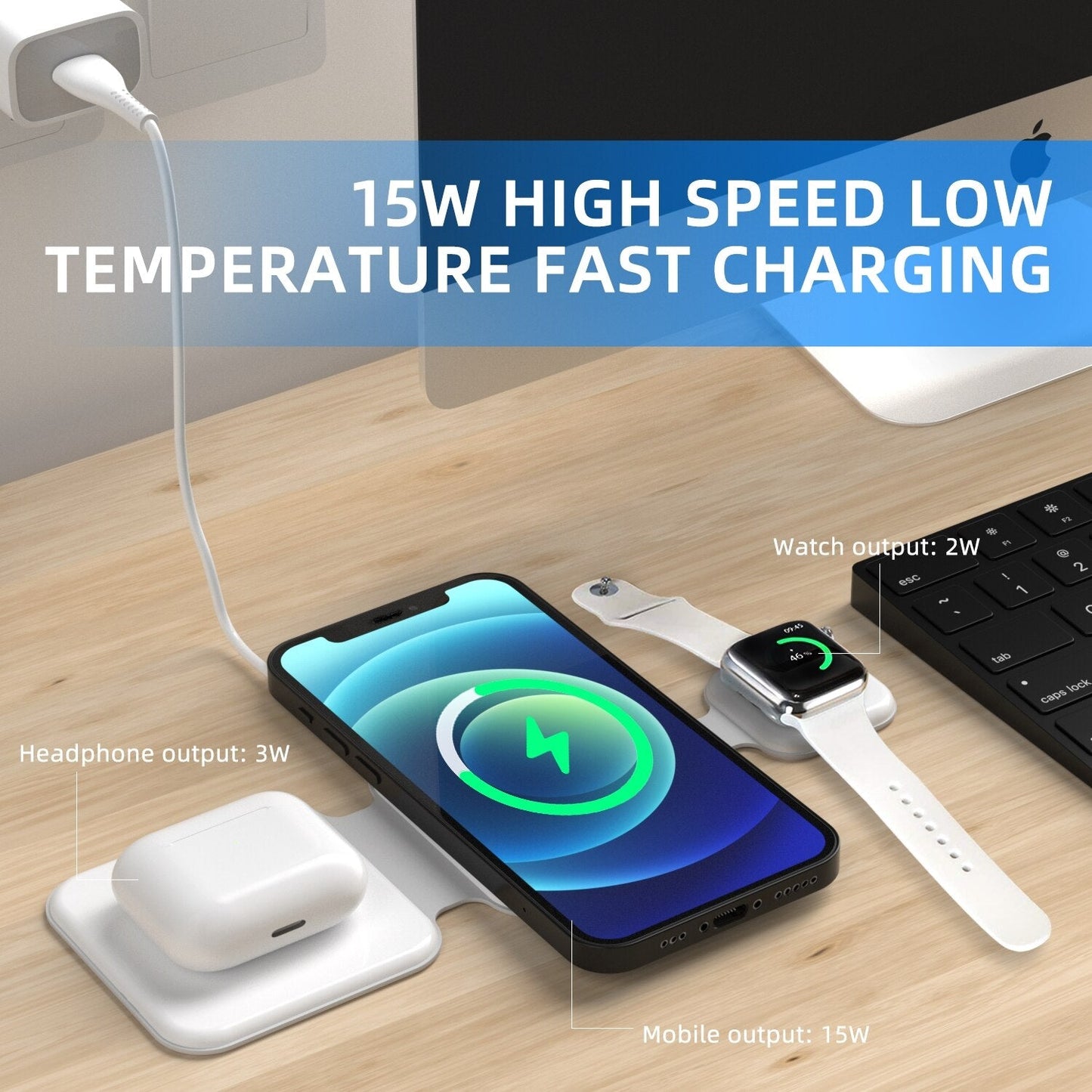 3 In 1 Magnetic Foldable Wireless Charger Charging Station Multi-device Folding Cell Phone Wireless Charger Gadgets 0 - Tophatter Daily Deals