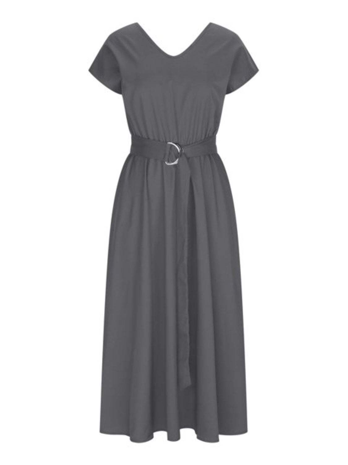 Ruched V-Neck Cap Sleeve Dress Casual Dresses - Tophatter Daily Deals